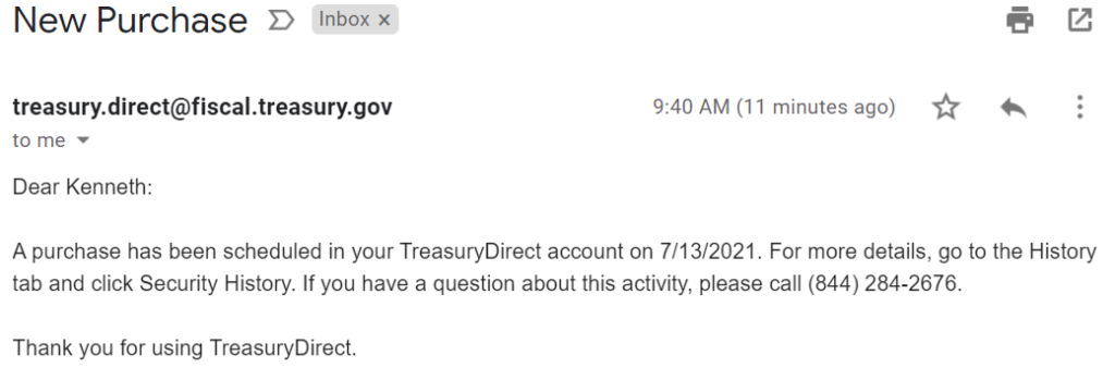 Email from treasury direct
